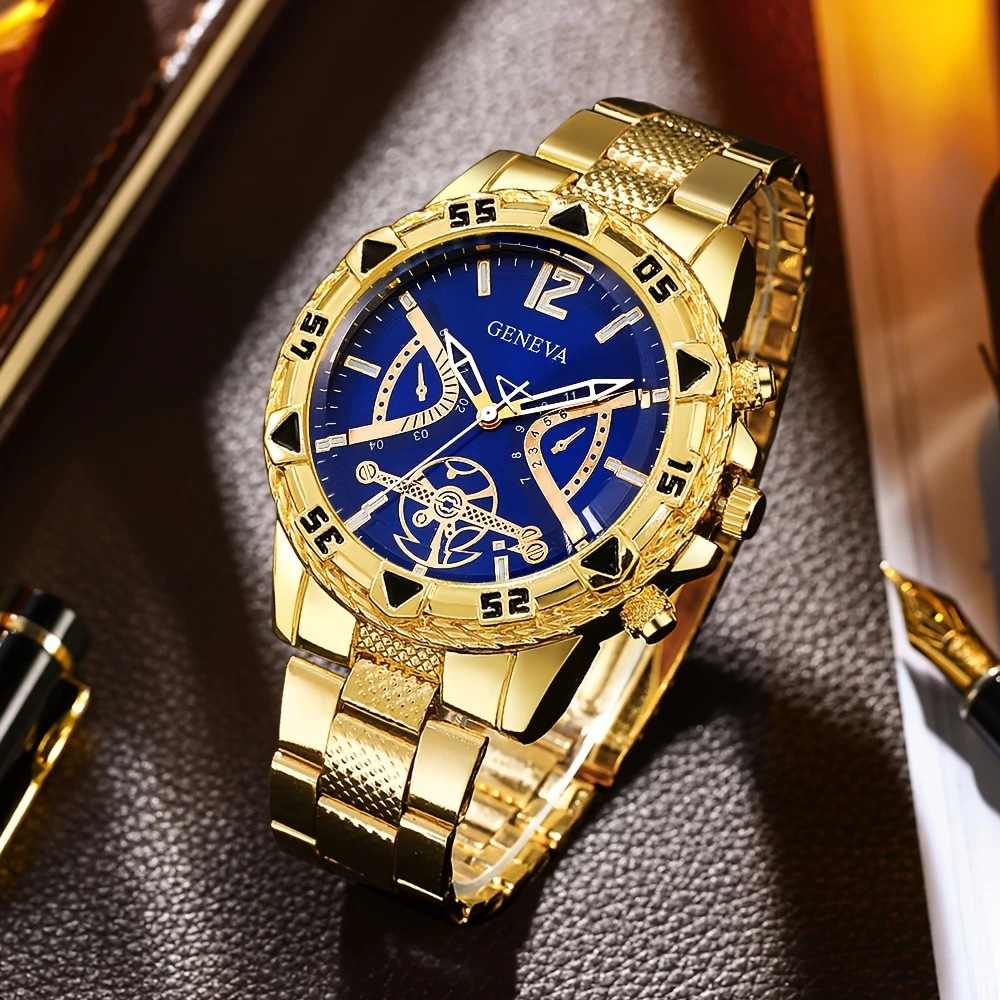 Чоловічий кварцовий годинник Geneva GoldBlue XL-1019