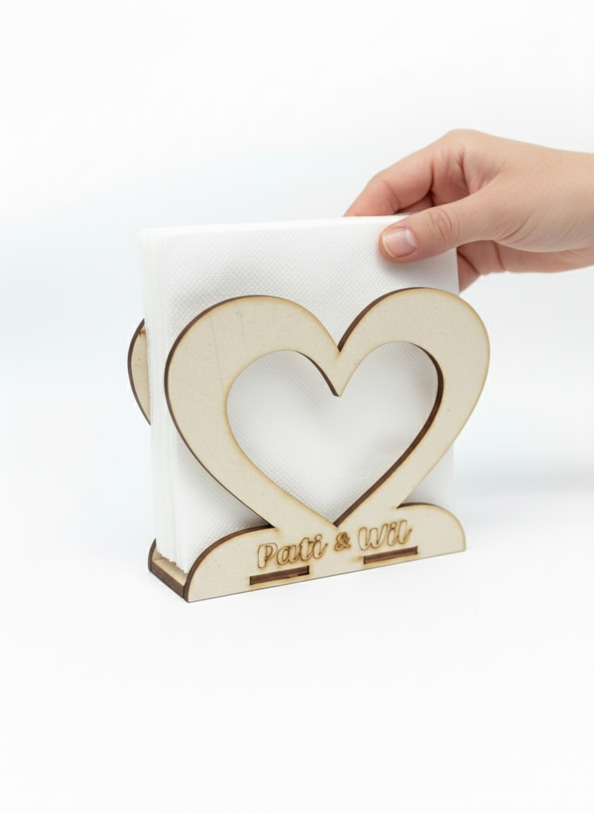 10 Servilleteros doble corazón MDF