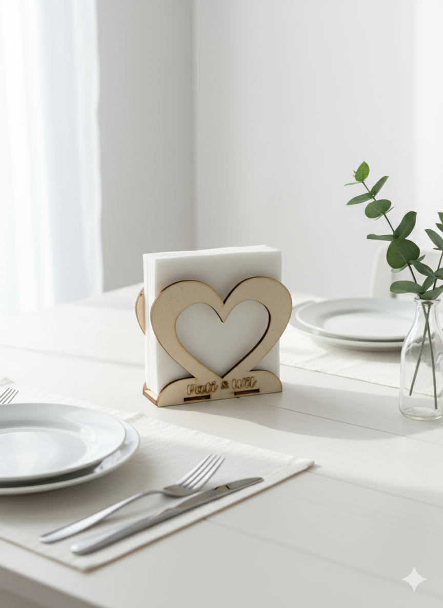 10 Servilleteros doble corazón MDF