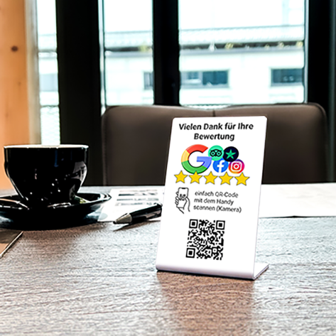 Tisch-Display mit QR-Code