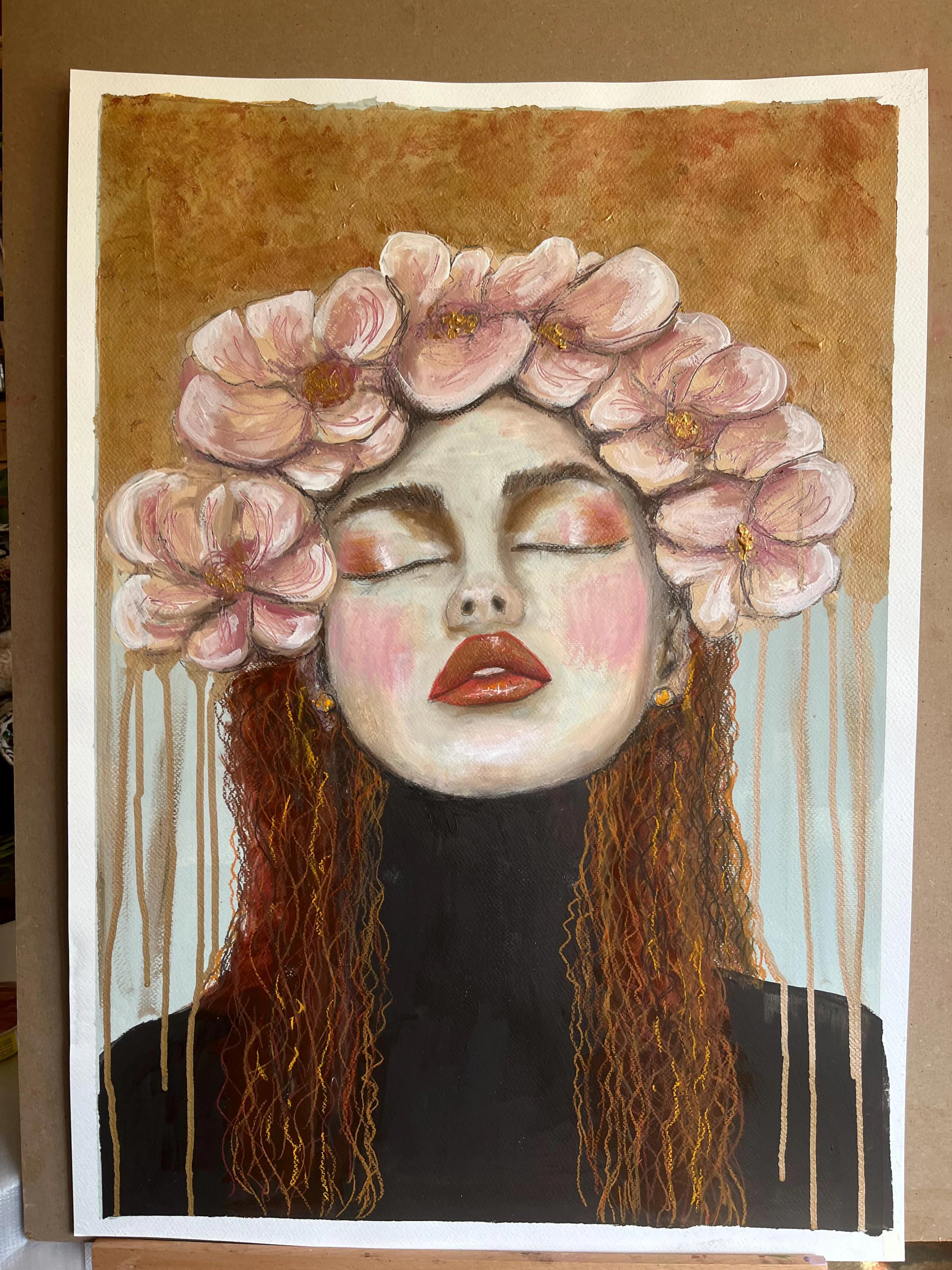 ROSE GOLD DAYDREAMS - Original Mixed Media Painting On Heavy Art Paper Size 50 x 70cm Also Available Framed