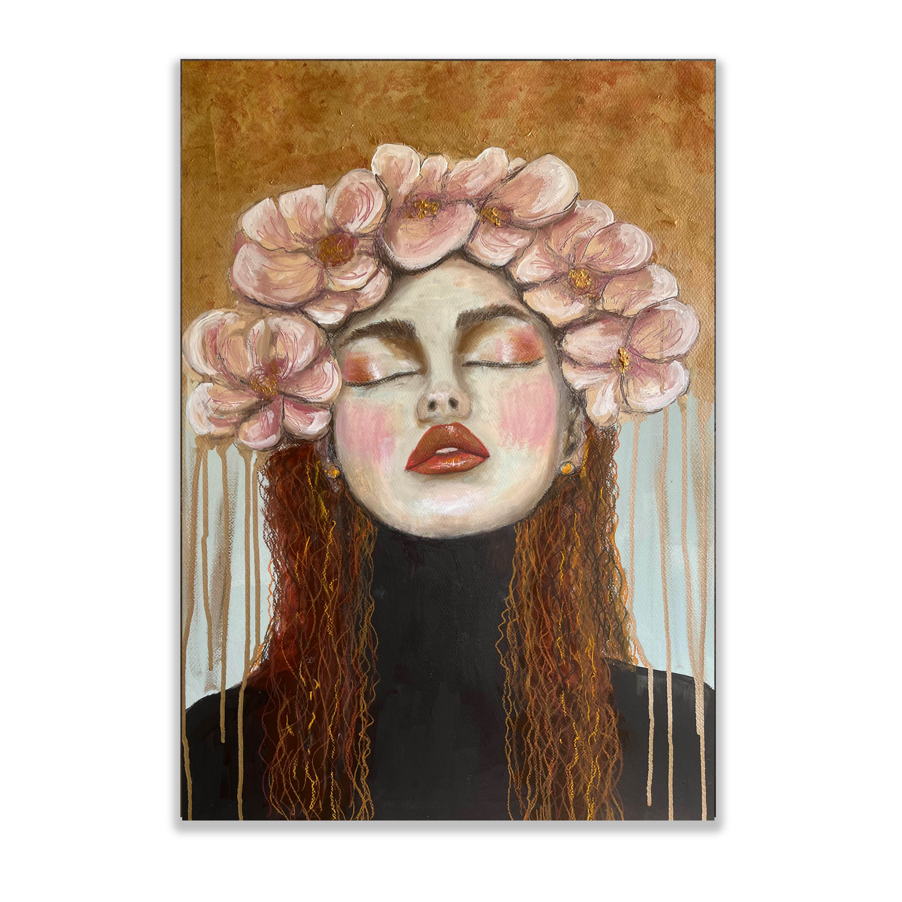 ROSE GOLD DAYDREAMS - Original Mixed Media Painting On Heavy Art Paper Size 50 x 70cm Also Available Framed