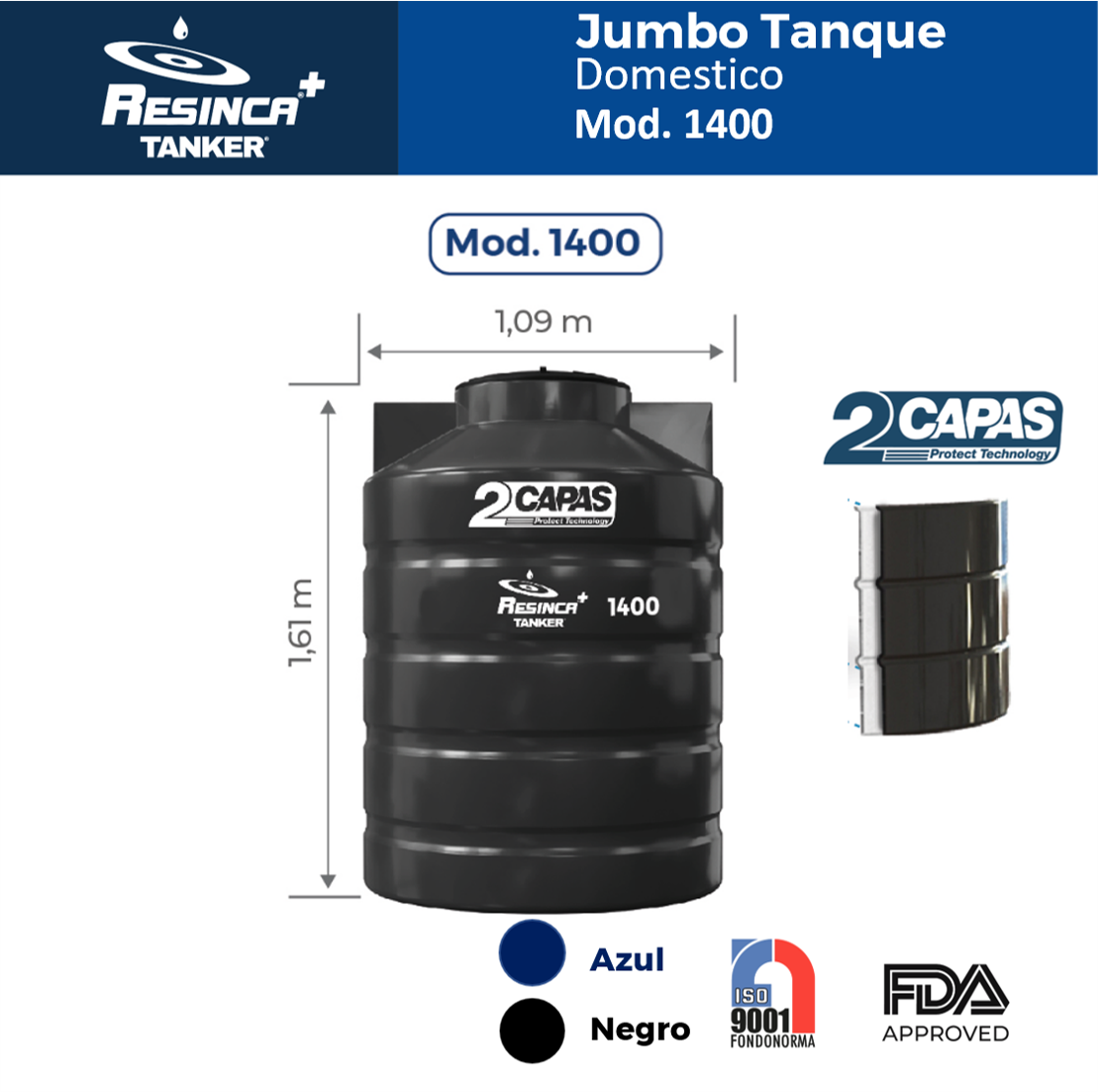 Tanque jumbo de 1400 lits
