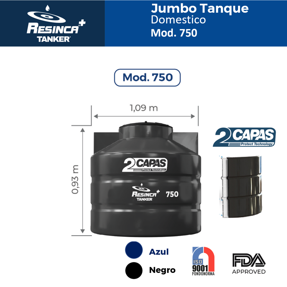 Tanque jumbo de 750 lits