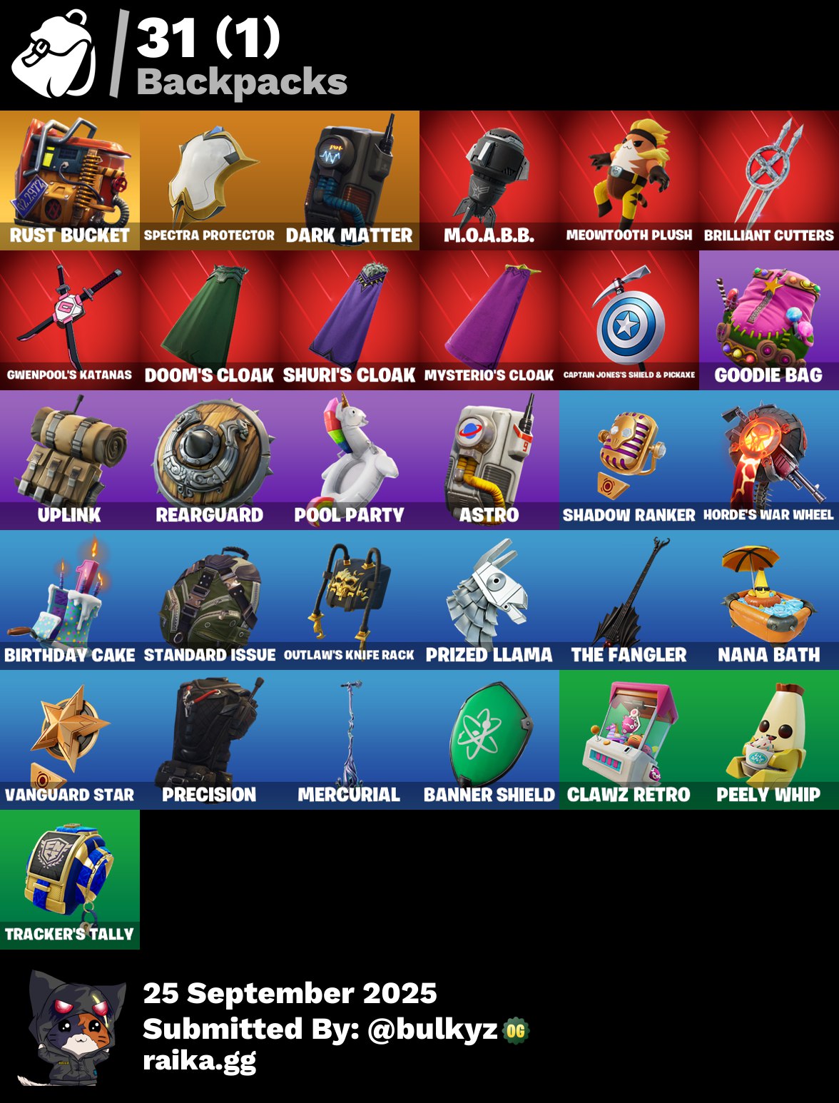 25 skins | The Reaper | Elite Agent | Dark Voyager | Valor | Drift | Carbide | Peelverine | Gwenpool | Captain Jones | War Machine | Emma Frost | 100 VB