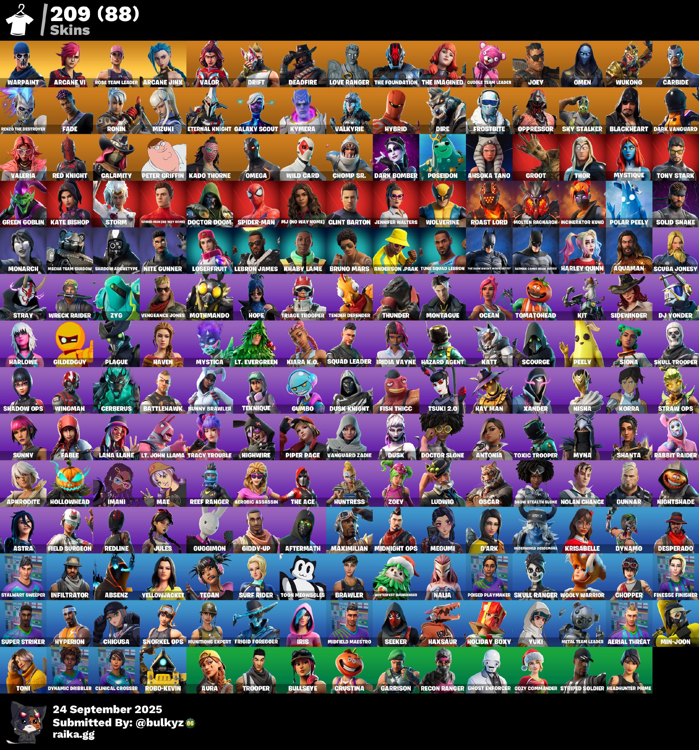 209 skins | OG STW | Arcane Vi | Arcane Jinx | Valor | Drift | Deadfire | Love Ranger | The Foundation | The Imagined | Cuddle Team Leader | Joey | 100 VB