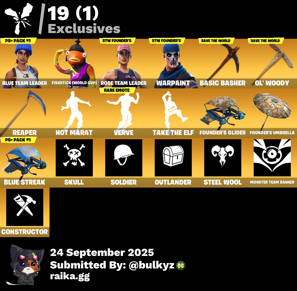 89 skins | OG STW | Blue Team Leader | Fishstick (World Cup) | Valeria | Sentinel | Catalyst | Kymera | Hybrid | Calamity | Vendetta | 100 VB