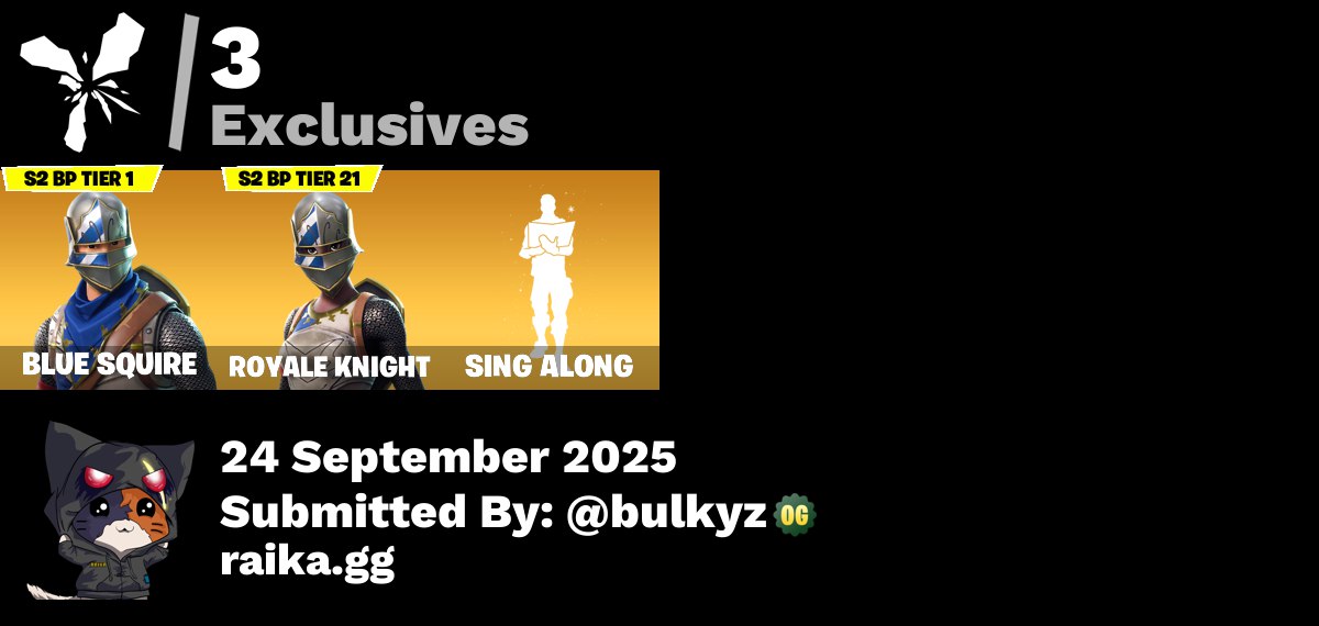 12 skins | Blue Squire | Royale Knight | Santa Dogg | Wingman | Yulejacket | Mission Specialist | Rust Lord | Felina | Shadow Ops | 250 VB