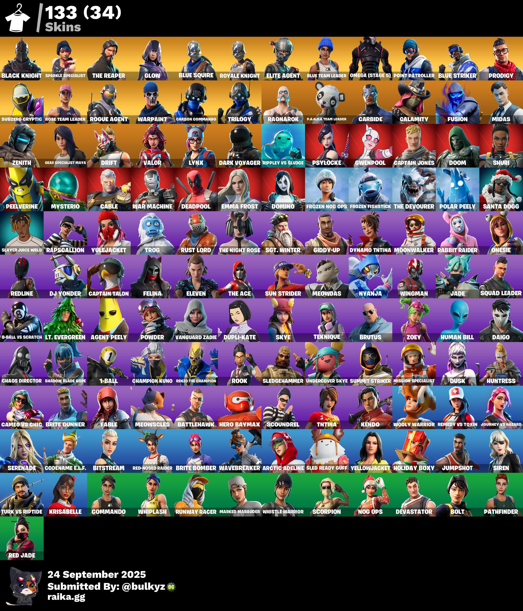 133 skins | OG STW | Black Knight | Sparkle Specialist | The Reaper | Glow | Blue Squire | Royale Knight | Elite Agent | Blue Team Leader | 550 VB