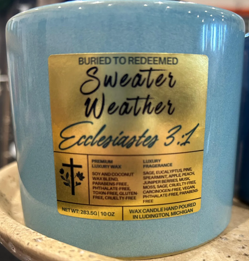 Bible Verse Coconut Soy Sweater Weather Scented Candle - Ecclesiastes 3:1 -10 oz - Hand Poured in Michigan with Quality USA Ingredients