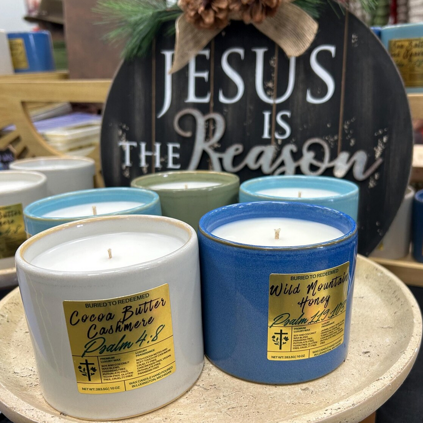 Bible Verse Coconut Cocoa Butter Cashmere Scented Candle - Psalm 4:8 - 10 oz - Hand Poured in Michigan with Quality USA Ingredients