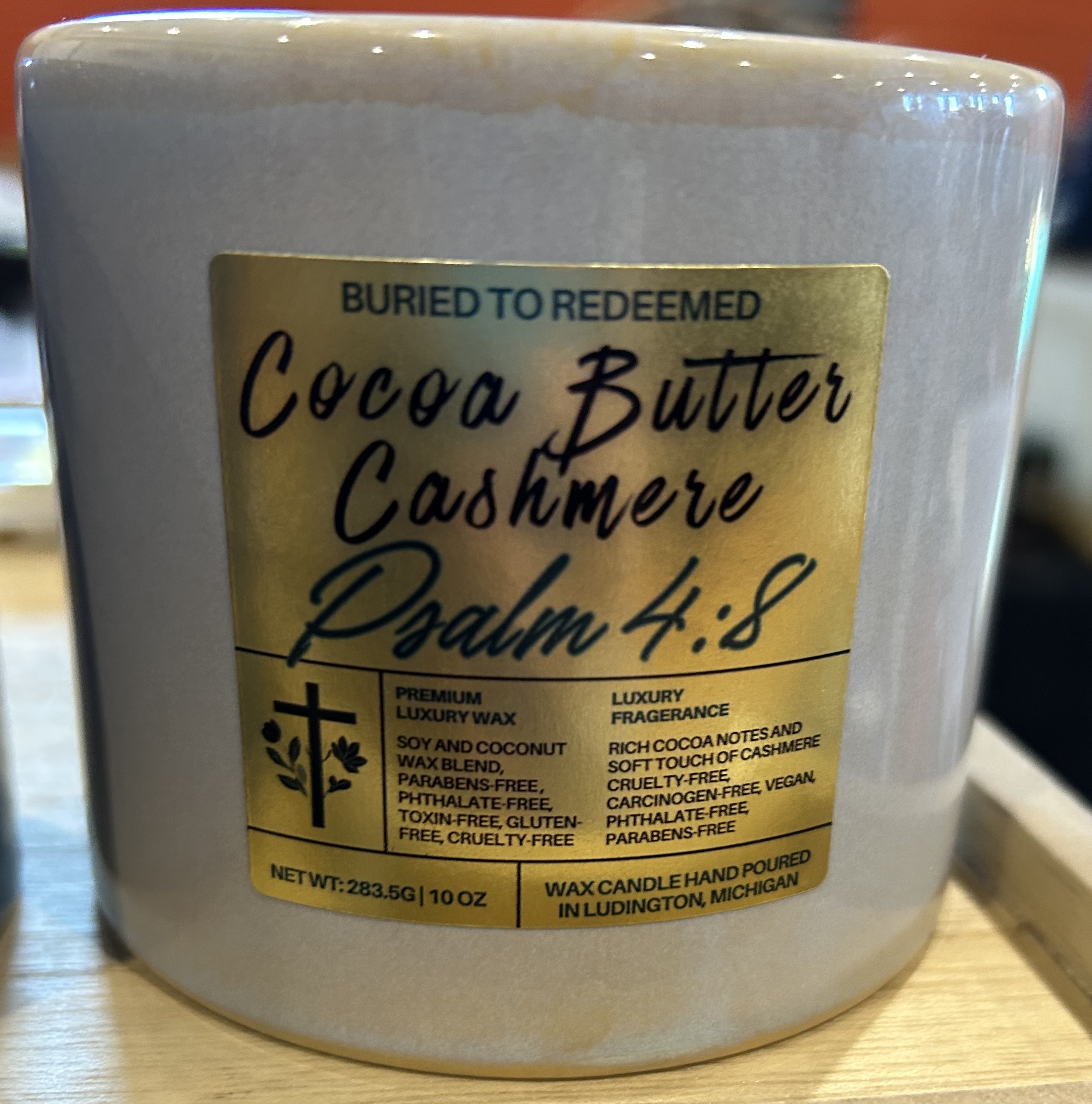 Bible Verse Coconut Cocoa Butter Cashmere Scented Candle - Psalm 4:8 - 10 oz - Hand Poured in Michigan with Quality USA Ingredients