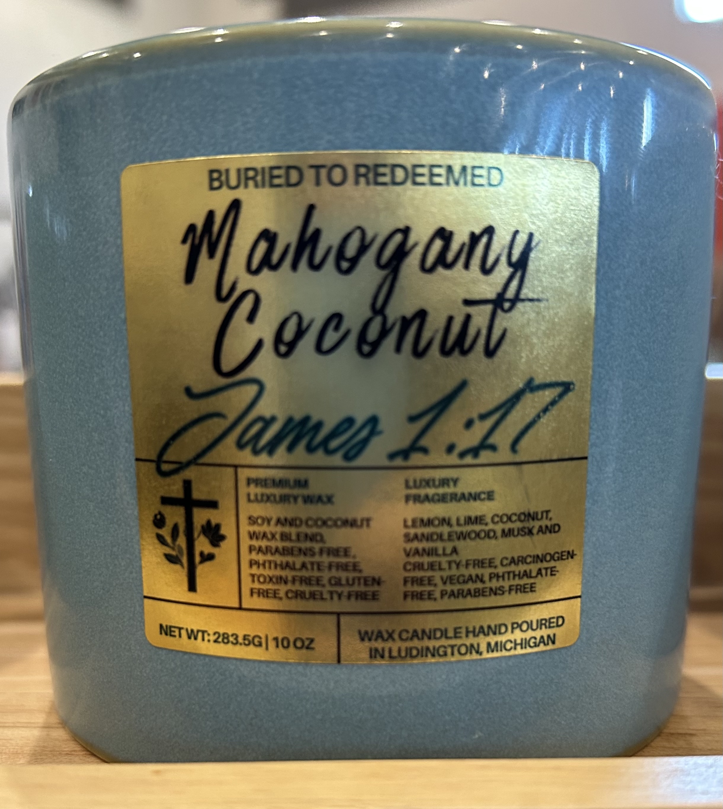 Bible Verse Coconut Soy Mahogany Coconut Scented Candle - James 1:17 -10 oz - Hand Poured in Michigan with Quality USA Ingredients