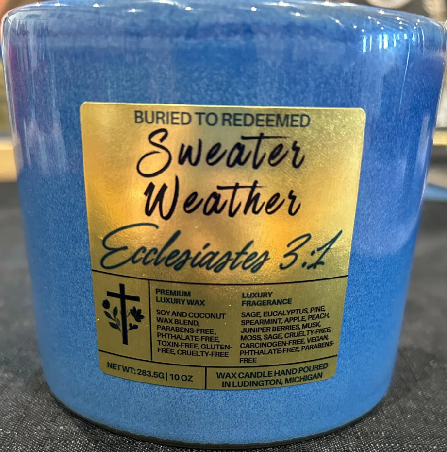 Bible Verse Coconut Soy Sweater Weather Scented Candle - Ecclesiastes 3:1 -10 oz - Hand Poured in Michigan with Quality USA Ingredients