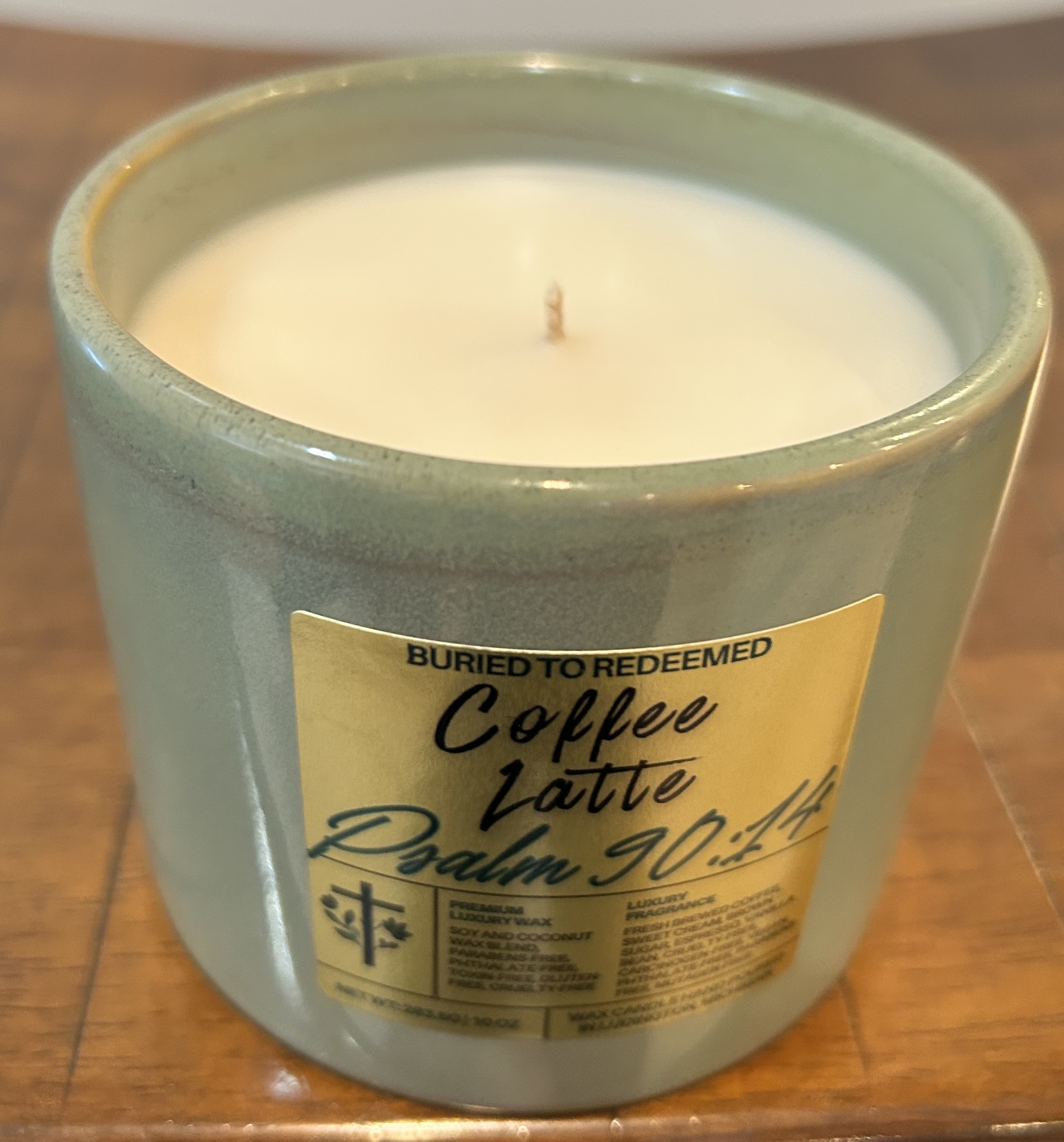 Catholic Bible Verse Coffee Latte Candle - Psalm 90:14 - 10 oz - Green - Premium USA Ingredients