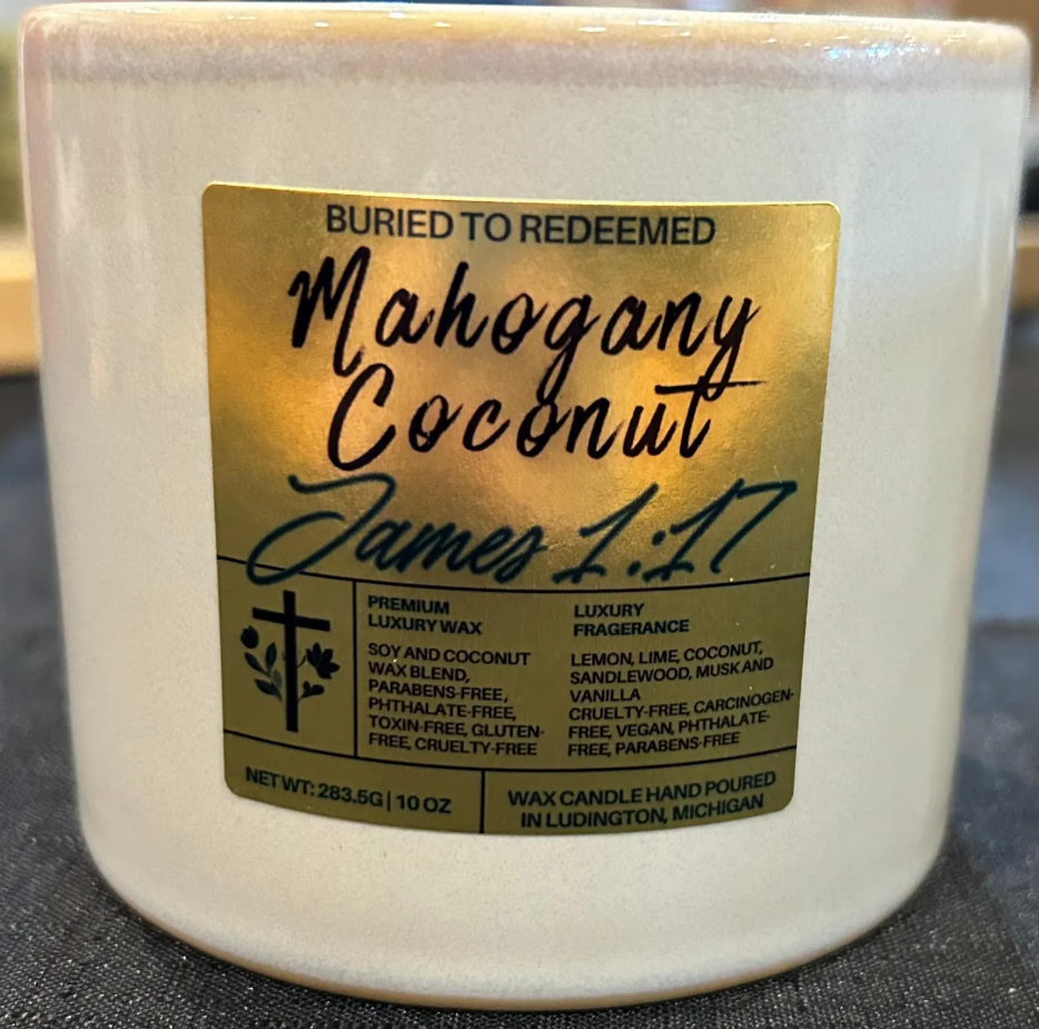 Bible Verse Coconut Soy Mahogany Coconut Scented Candle - James 1:17 -10 oz - Hand Poured in Michigan with Quality USA Ingredients