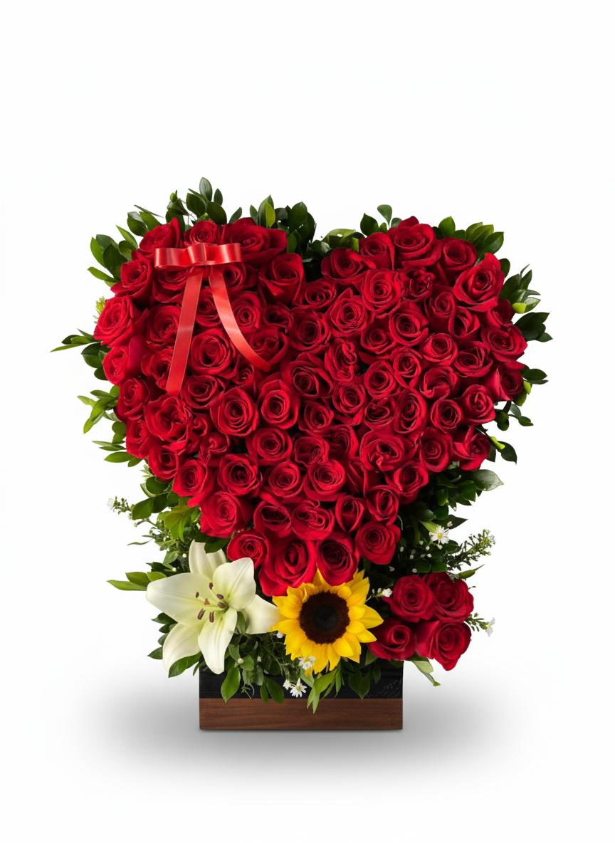 Arreglo floral en forma de corazón