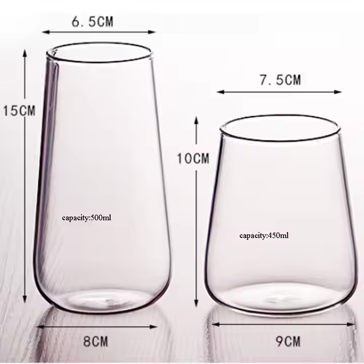 Wholesale 500ML 450ML Height Boro Silicate Straight Milk Coffee Juice Juice Glass Cup Transparent