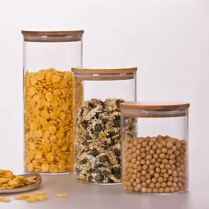 Customer specific borosilicate glass stock glass with bamboo lid for tubular glass stock glass for glass seasoned glass with wooden lid