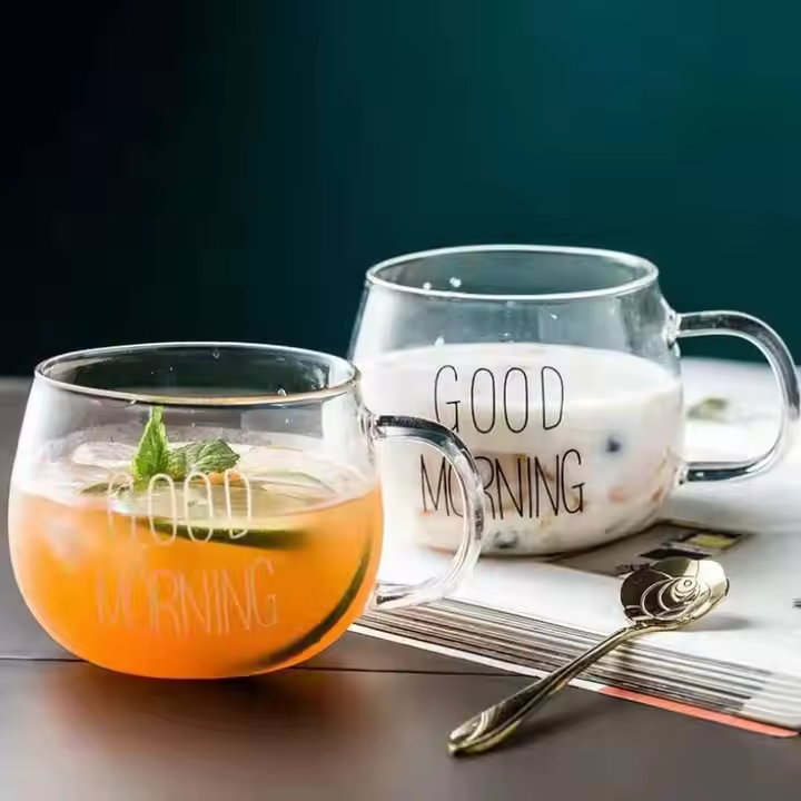 Heat Resistant One Layer Cup Good Morning Breakfast Pot Belly Coffee Cup