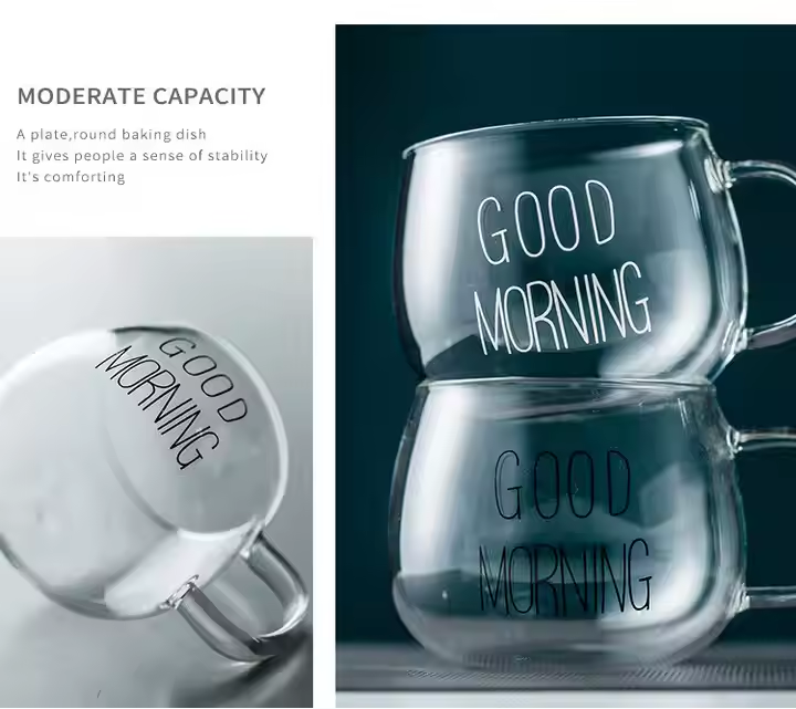 Heat Resistant One Layer Cup Good Morning Breakfast Pot Belly Coffee Cup