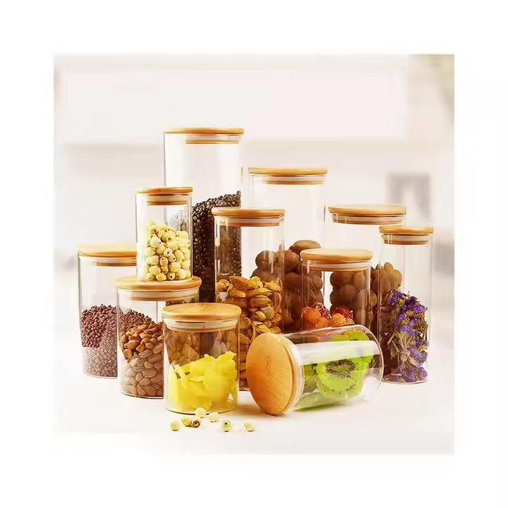 Customer specific borosilicate glass stock glass with bamboo lid for tubular glass stock glass for glass seasoned glass with wooden lid