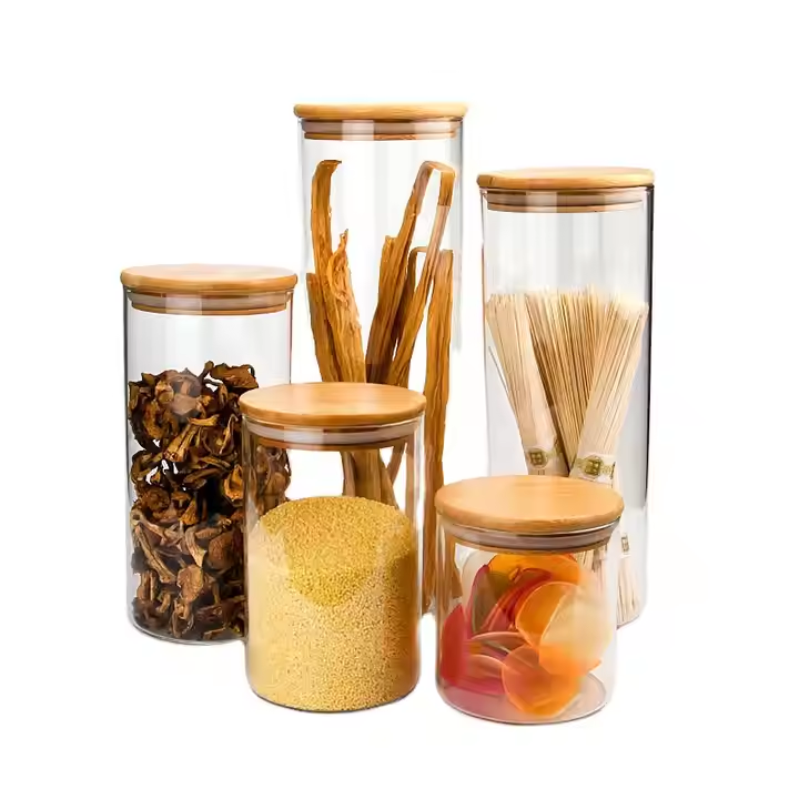 Customer specific borosilicate glass stock glass with bamboo lid for tubular glass stock glass for glass seasoned glass with wooden lid