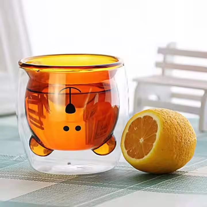 New Christmas products Double layer boro silicate glass bear mug