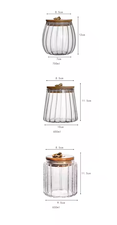 Custom made spice food storage with 8.5 cm diameter Airtight glass with high boro silicate content and bamboo lid in Home