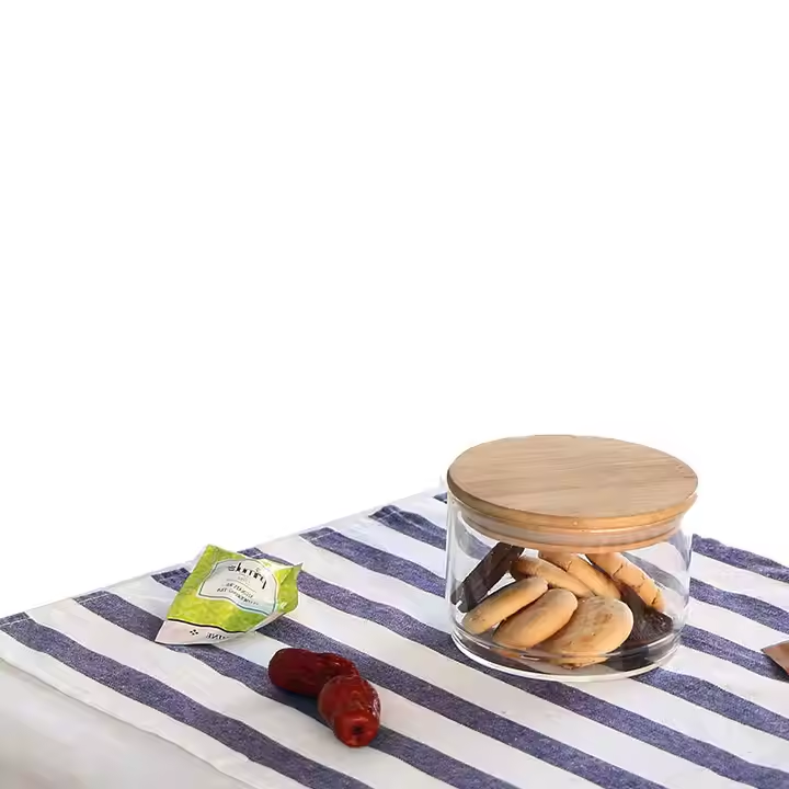 Round glass with bamboo lid in several sizes for food storage