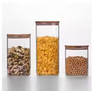 Manufacturer Wholesale 800ml 1000ml 1200ml square acacia wood glass storage glass