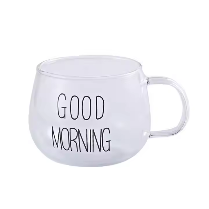 Heat Resistant One Layer Cup Good Morning Breakfast Pot Belly Coffee Cup