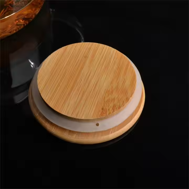 BSCI LFGB 1000ml Big Size Fancy Borosilicate Glass Barrel Glass Teapot with Spring Filter and Bamboo Lid
