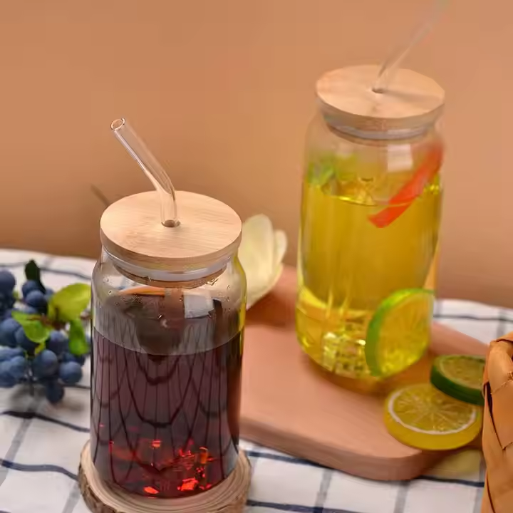 Bestseller 12oz 16oz Frosted Clear Sublimation Custom Water Bottle Libbey Glass Can with Bamboo Lid