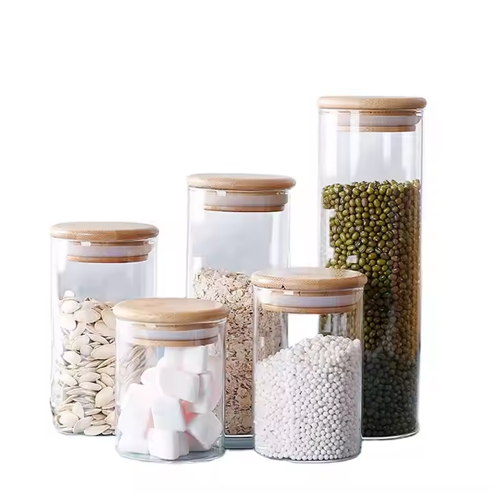 Customer specific borosilicate glass stock glass with bamboo lid for tubular glass stock glass for glass seasoned glass with wooden lid