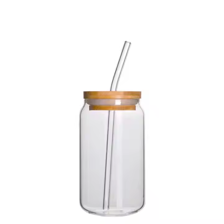 Bestseller 12oz 16oz Frosted Clear Sublimation Custom Water Bottle Libbey Glass Can with Bamboo Lid