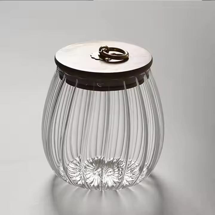 Custom made spice food storage with 8.5 cm diameter Airtight glass with high boro silicate content and bamboo lid in Home