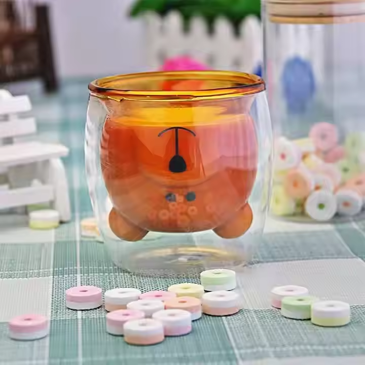 New Christmas products Double layer boro silicate glass bear mug