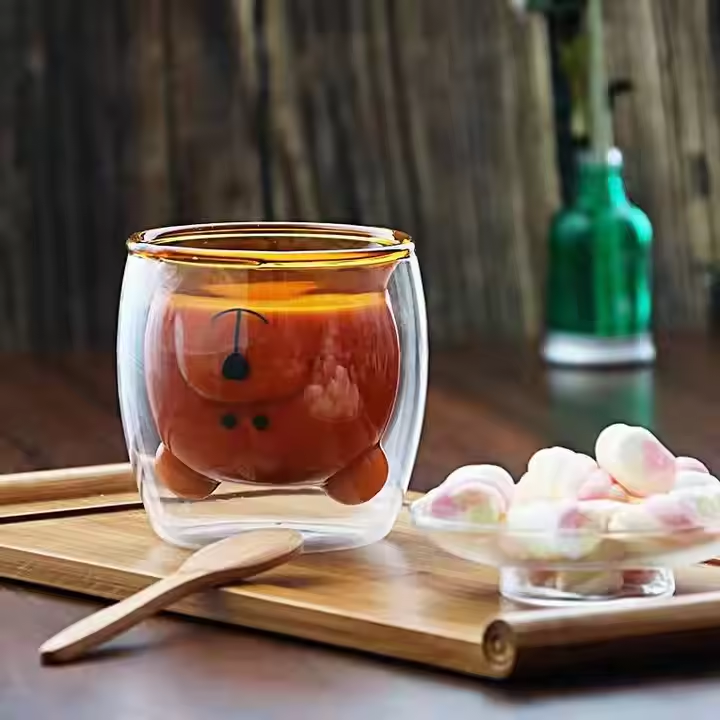 New Christmas products Double layer boro silicate glass bear mug