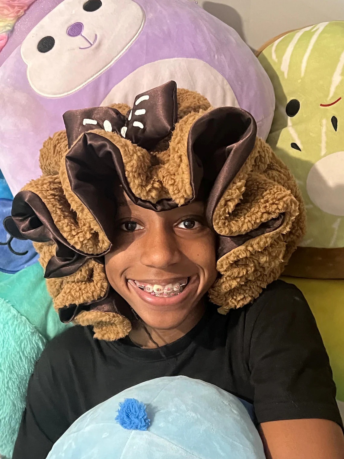 Brown Fluffy Hair Bonnet