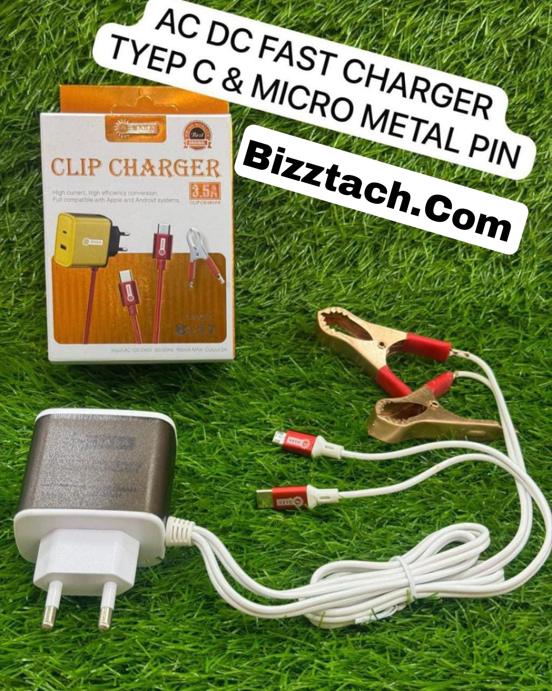 AC DC FAST CHARGER  TYEP C & MICRO METAL PIN  Bizztach.Com