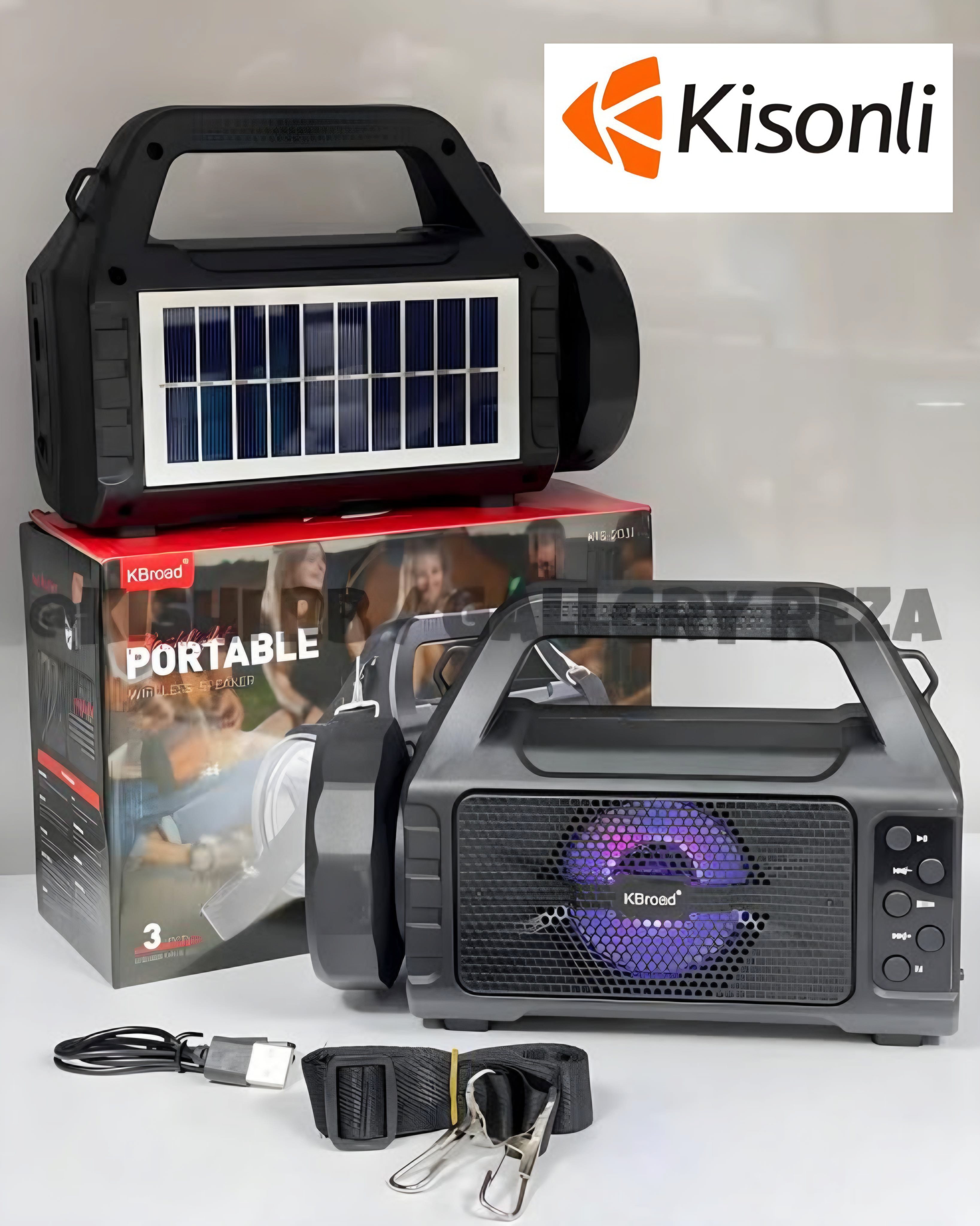 Kisonli Wireless KTS-2031 Speaker mp3 with Dual Solar panel & light , Mp3 player with ,4inch big speaker bluetooth rechargeable