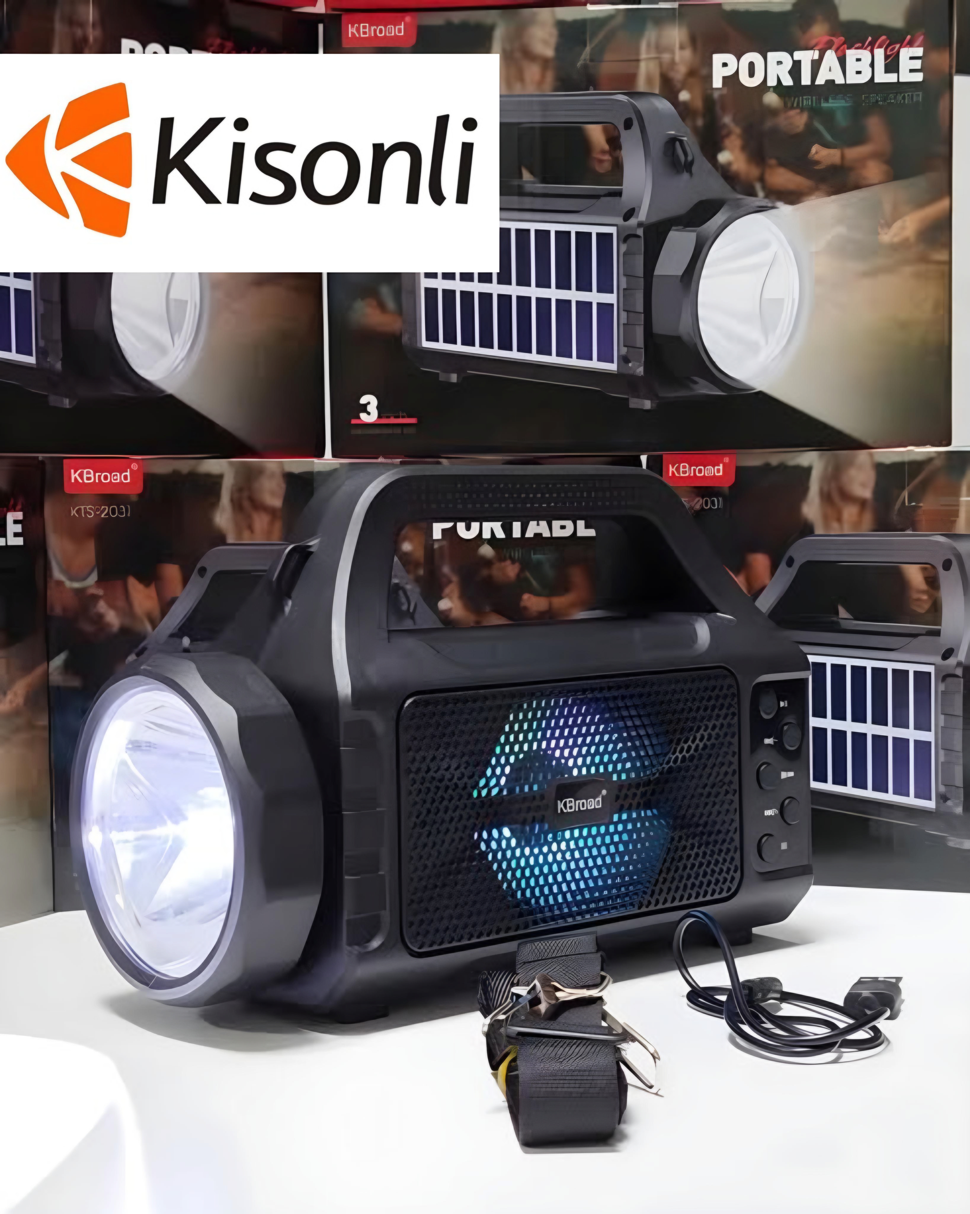 Kisonli Wireless KTS-2031 Speaker mp3 with Dual Solar panel & light , Mp3 player with ,4inch big speaker bluetooth rechargeable