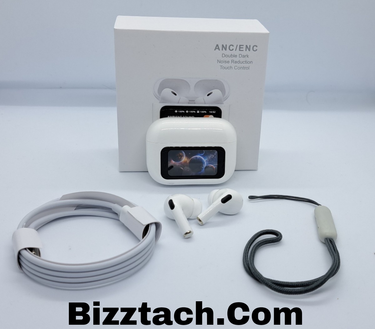 A9 Pro Air-pods ANC/ENC Noise Reductionwith digital LED display, Touch Control airbuds black colour