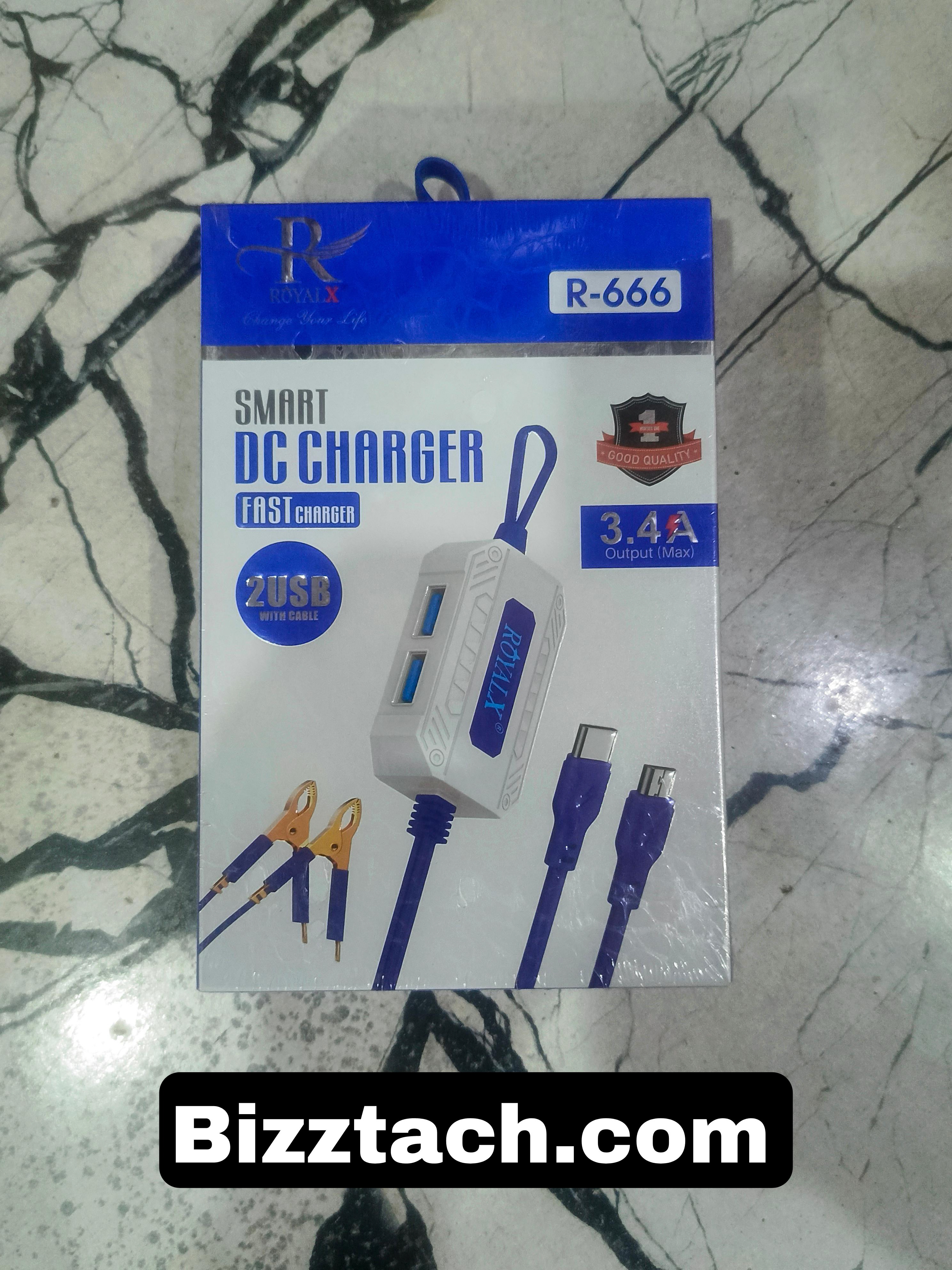 Royalx DC Clip Charger 2.4A OUTPUT MAX TYPE-C MICRO 2 USB WITH CABLE R-666