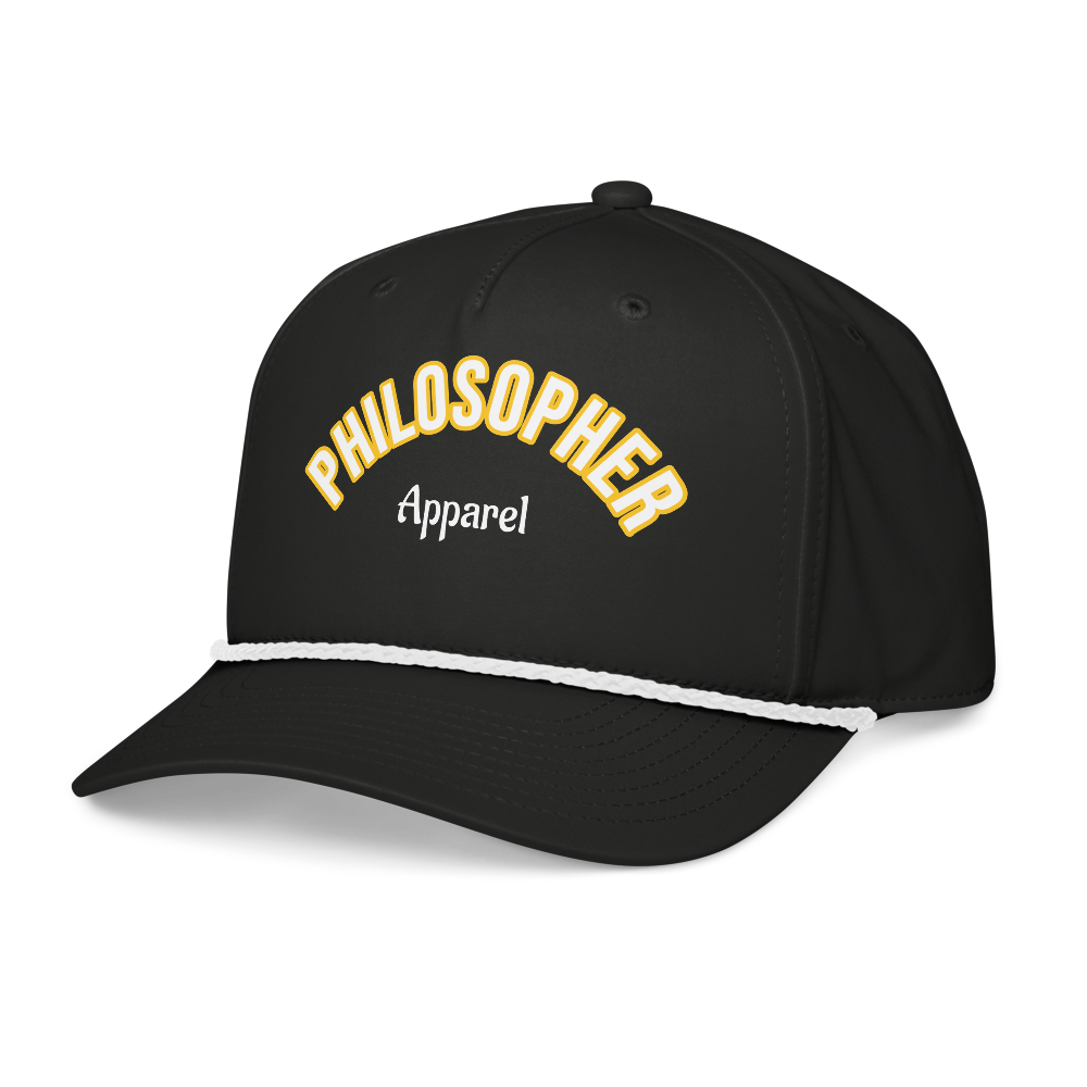 Black Classic Rope Cap with Heather Yellow Trimmed Letters and White Font