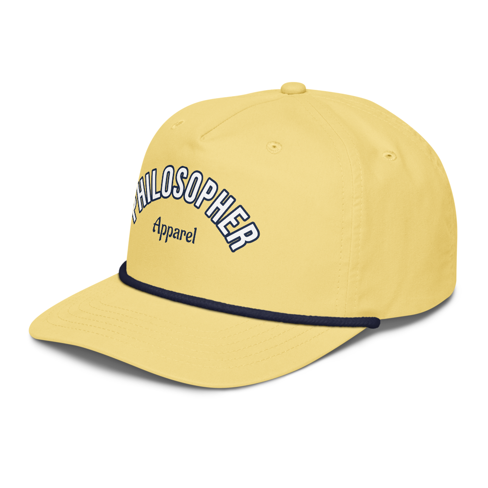 Gold Classic Rope Cap with White Trim and Navy Blue Font