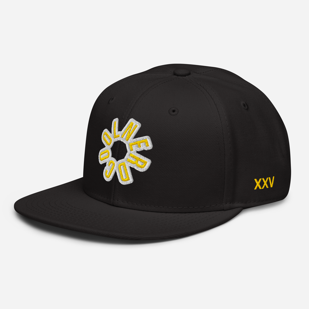 Black Snapback Hat with Gold & White Embroidery