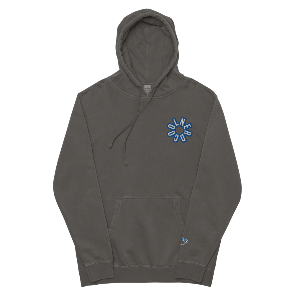Unisex Pigment-dyed Hoodie with Embroidered Royal Blue & White Chest Logo
