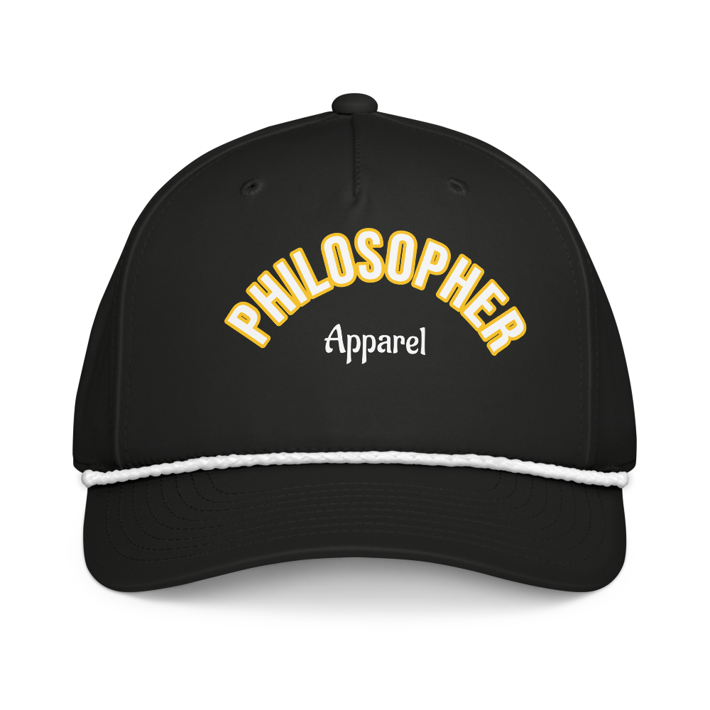 Black Classic Rope Cap with Heather Yellow Trimmed Letters and White Font